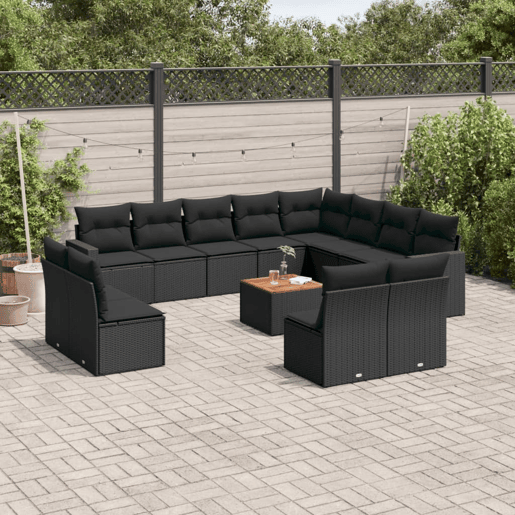 vidaXL 13 pcs conjunto de sofás de jardim com almofadões vime PE preto vidaXL 13 pcs conjunto de sofás de jardim com almofadões vime PE preto