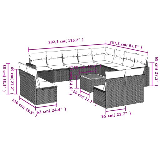 vidaXL 13 pcs conjunto de sofás de jardim com almofadões vime PE preto vidaXL 13 pcs conjunto de sofás de jardim com almofadões vime PE preto