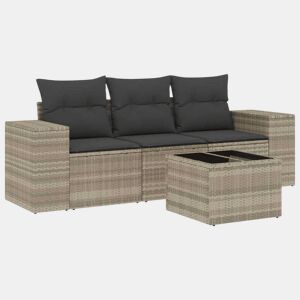 vidaXL 4 pcs conj. sofás jardim c almofadões vime PE cinzento-claro