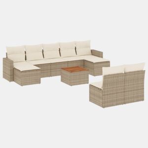 vidaXL 10 pcs conjunto de sofás p jardim com almofadões vime PE bege