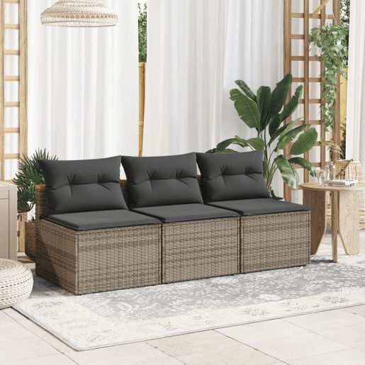 vidaXL Sofás de jardim sem braços com almofadões 2 pcs vime PE cinza vidaXL Sofás de jardim sem braços com almofadões 2 pcs vime PE cinza