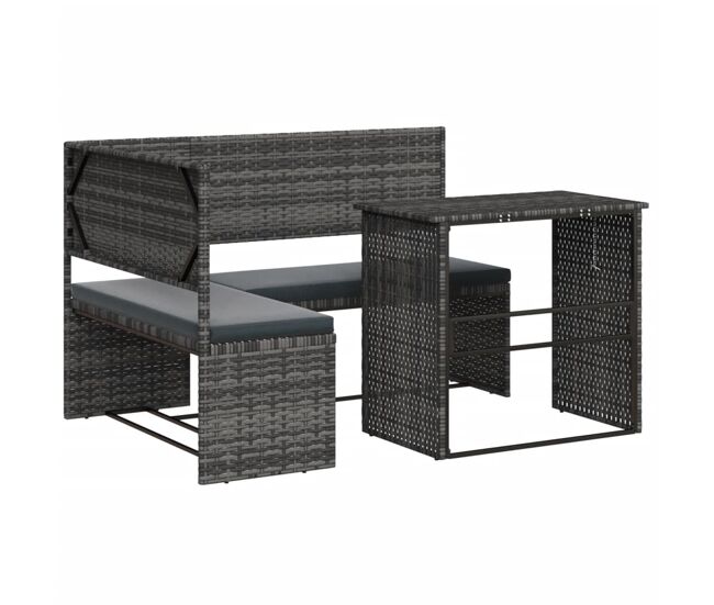 Vidaxl sofá de jardín en forma de l con mesa y cojines ratán pe gris