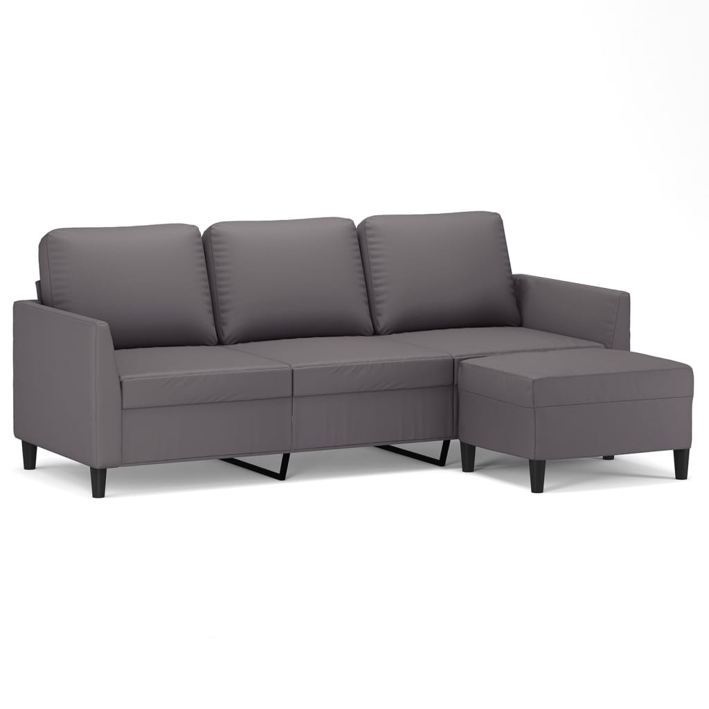 vidaxl sofa de 3 plazas con taburete cuero sintetico gris 180 cm