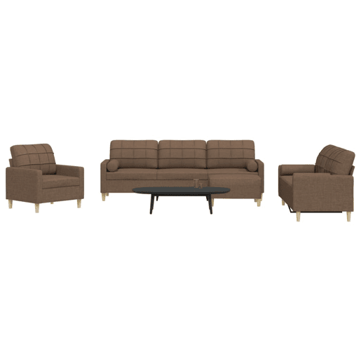 vidaXL 4 pcs conjunto de sofás c almofadasapoio pés tecido castanho vidaXL 4 pcs conjunto de sofás c almofadasapoio pés tecido castanho