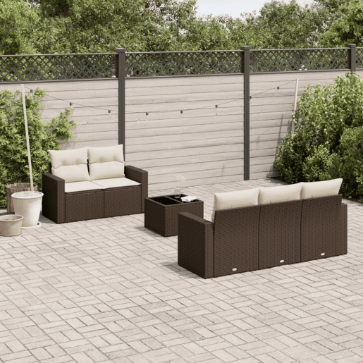 vidaXL 6 pcs conjunto de sofás jardim c almofadões vime PE castanho