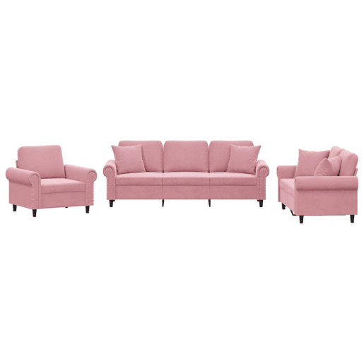 vidaXL 3 pcs conjunto de sofás com almofadas veludo rosa vidaXL 3 pcs conjunto de sofás com almofadas veludo rosa