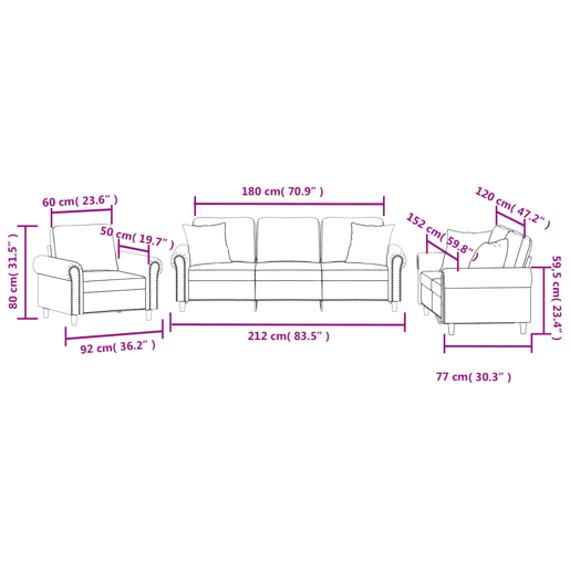 vidaXL 3 pcs conjunto de sofás com almofadas veludo rosa vidaXL 3 pcs conjunto de sofás com almofadas veludo rosa