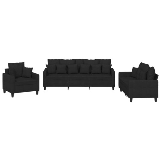 vidaXL 3 pcs conjunto de sofás com almofadas tecido preto