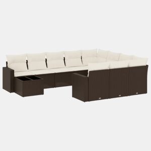 vidaXL 11 pcs conjunto sofás de jardim c almofadões vime PE castanho