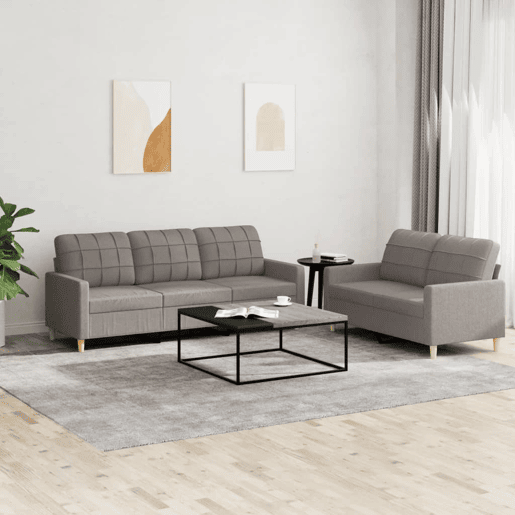vidaXL 2 pcs conjunto de sofás com almofadões tecido cinza-acastanhado