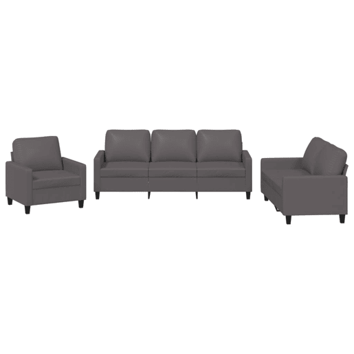 vidaXL 3 pcs conjunto de sofás c almofadões couro artificial cinzento