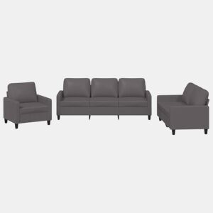 vidaXL 3 pcs conjunto de sofás c almofadões couro artificial cinzento