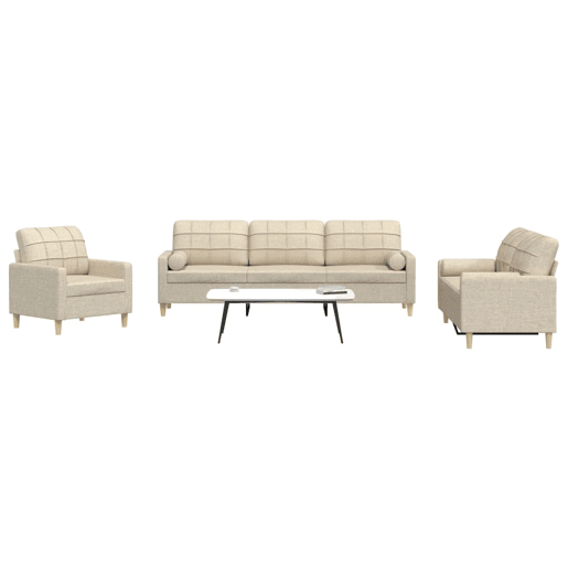 vidaXL 3pcs conjunto de sofás c almofadas decorativas tecido creme