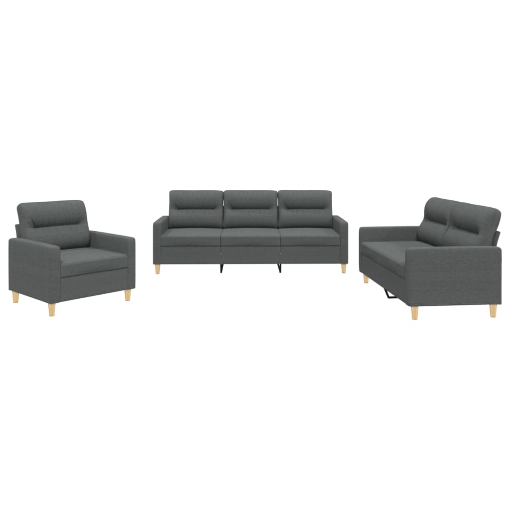 Vidaxl juego de sofás con cojines 3 piezas tela gris oscuro