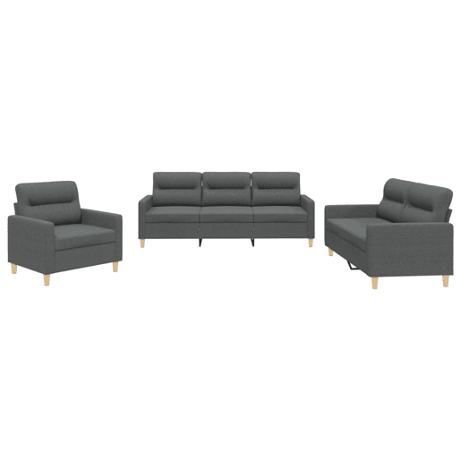 vidaXL 3 pcs conjunto de sofás com almofadões tecido cinzento-escuro vidaXL 3 pcs conjunto de sofás com almofadões tecido cinzento-escuro