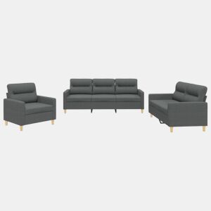 vidaXL 3 pcs conjunto de sofás com almofadões tecido cinzento-escuro