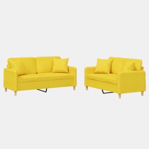 vidaXL 2 pcs conjunto de sofás com almofadas tecido amarelo-claro