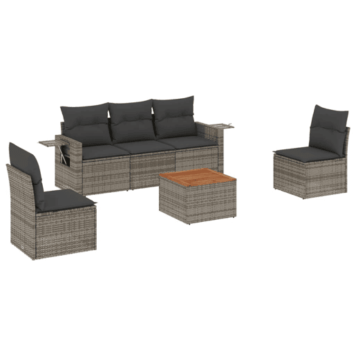 vidaXL 6 pcs conjunto sofás de jardim com almofadões vime cinzento vidaXL 6 pcs conjunto sofás de jardim com almofadões vime cinzento