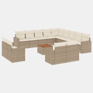 vidaXL 14 pcs conjunto de sofás p jardim com almofadões vime PE bege