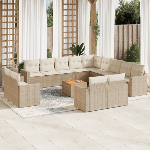 vidaXL 14 pcs conjunto de sofás p jardim com almofadões vime PE bege