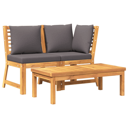 vidaXL 3 pcs conjunto lounge jardim c almofadões cinza-escuro acácia
