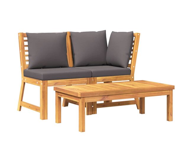 Vidaxl muebles de jardín 3 pzas madera de acacia y cojines gris oscuro