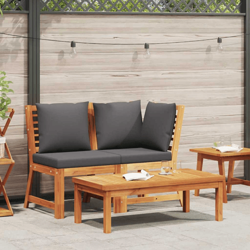 vidaXL 3 pcs conjunto lounge jardim c almofadões cinza-escuro acácia
