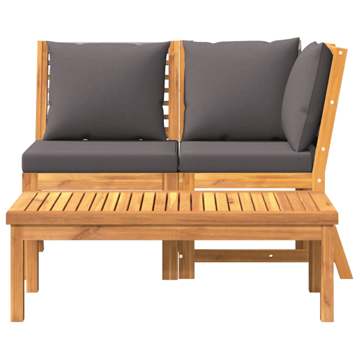 vidaXL 3 pcs conjunto lounge jardim c almofadões cinza-escuro acácia