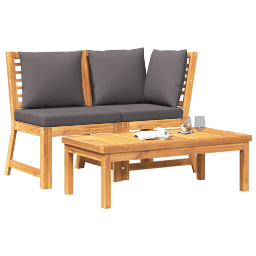 vidaXL 3 pcs conjunto lounge jardim c almofadões cinza-escuro acácia