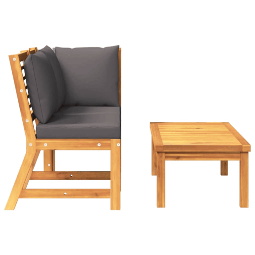 vidaXL 3 pcs conjunto lounge jardim c almofadões cinza-escuro acácia