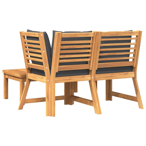 vidaXL 3 pcs conjunto lounge jardim c almofadões cinza-escuro acácia