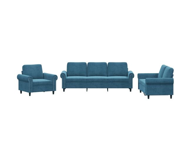 Vidaxl juego de sofás con cojines 3 piezas terciopelo azul