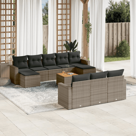 vidaXL 11 pcs conjunto sofás de jardim c almofadões vime PE cinzento