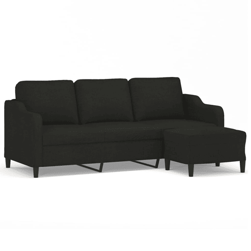 vidaXL Sofá de 3 lugares com apoio de pés 180 cm tecido preto