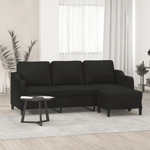 vidaXL Sofá de 3 lugares com apoio de pés 180 cm tecido preto