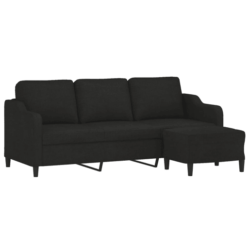 vidaXL Sofá de 3 lugares com apoio de pés 180 cm tecido preto