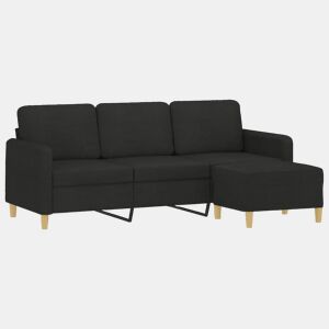 vidaXL Sofá de 3 lugares com apoio de pés 180 cm tecido preto