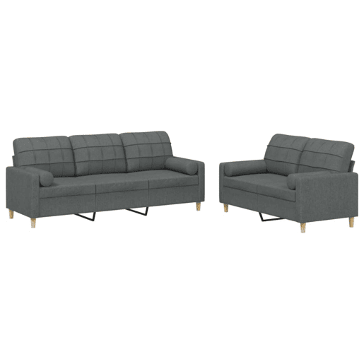 vidaXL 2 pcs conjunto de sofás com almofadas tecido cinzento-escuro vidaXL 2 pcs conjunto de sofás com almofadas tecido cinzento-escuro
