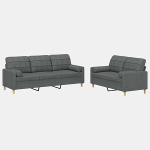 vidaXL 2 pcs conjunto de sofás com almofadas tecido cinzento-escuro