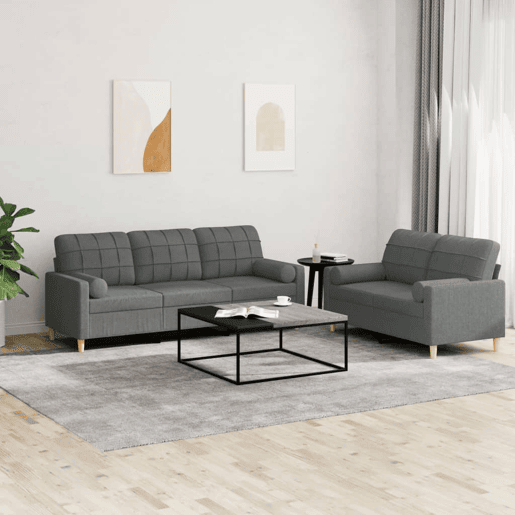 vidaXL 2 pcs conjunto de sofás com almofadas tecido cinzento-escuro vidaXL 2 pcs conjunto de sofás com almofadas tecido cinzento-escuro