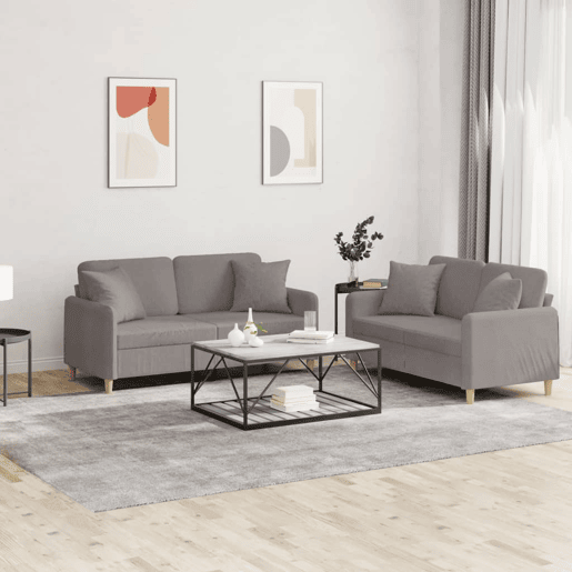vidaXL 2 pcs conjunto de sofás com almofadas tecido cinza-acastanhado
