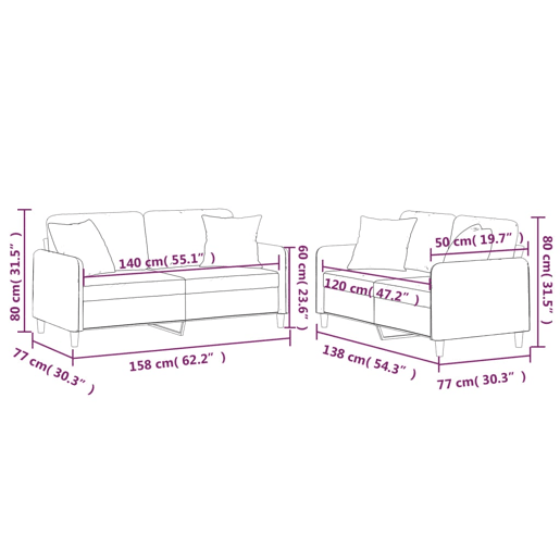 vidaXL 2 pcs conjunto de sofás com almofadas tecido cinza-acastanhado