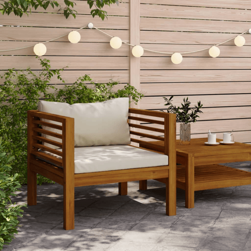 vidaXL Cadeira de jardim com almofadões branco nata acácia maciça vidaXL Cadeira de jardim com almofadões branco nata acácia maciça