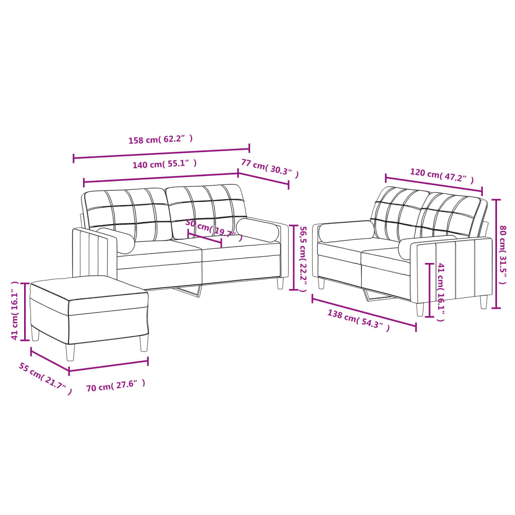 vidaXL 3 pcs conjunto de sofás com almofadas tecido castanho vidaXL 3 pcs conjunto de sofás com almofadas tecido castanho