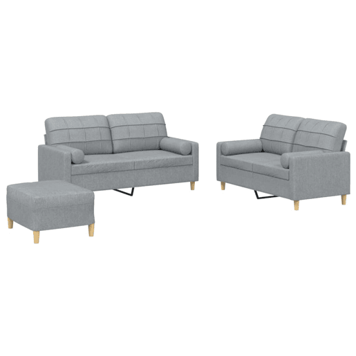 vidaXL 3 pcs conjunto de sofás com almofadas tecido cinzento-claro