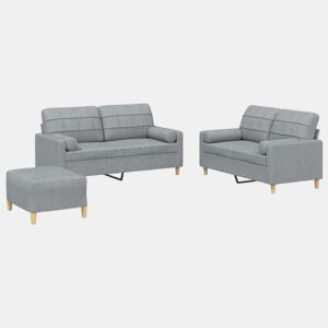 vidaXL 3 pcs conjunto de sofás com almofadas tecido cinzento-claro