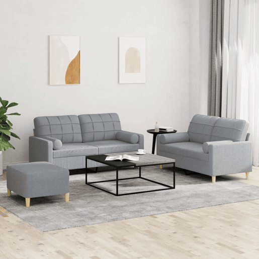 vidaXL 3 pcs conjunto de sofás com almofadas tecido cinzento-claro
