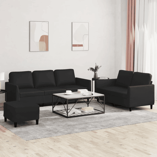 vidaXL 3 pcs conjunto de sofás com almofadões couro artificial preto vidaXL 3 pcs conjunto de sofás com almofadões couro artificial preto