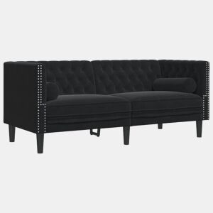 vidaXL Sofá chesterfield com rolos 2 lugares veludo preto