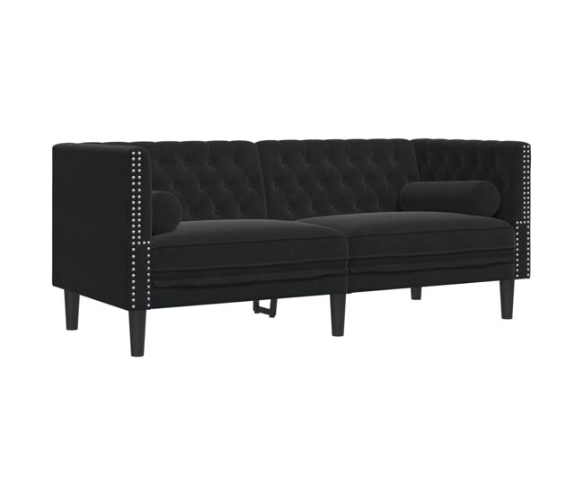 Vidaxl sofá chesterfield 2 plazas con cojines terciopelo negro